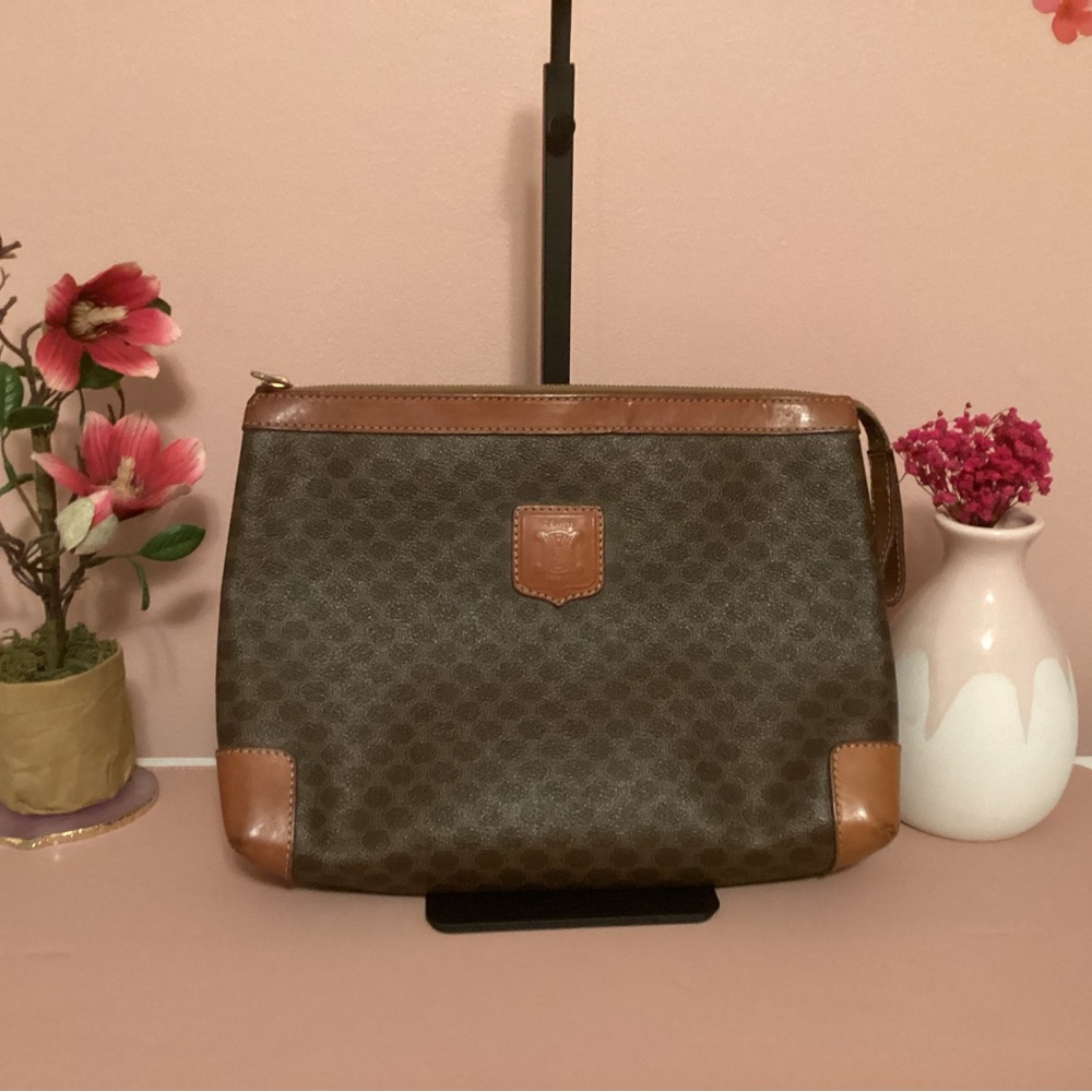 Celine Brown and Tan Macadam Clutch